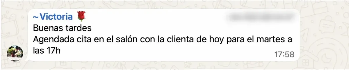 Captura de WhatsApp de una distribuidora que aplica el Método APOLO