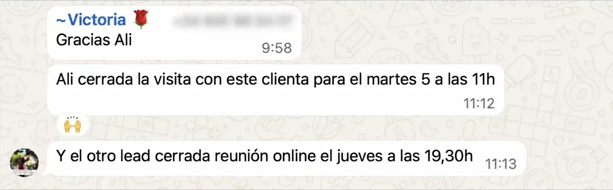Captura de WhatsApp de una distribuidora que aplica el Método APOLO