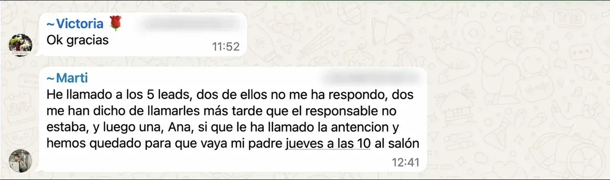 Captura de WhatsApp de una distribuidora que aplica el Método APOLO